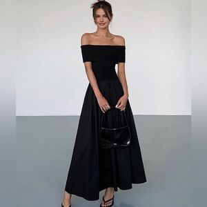 Commesense Off-Shoulder Black Maxi Dress XS NWT
